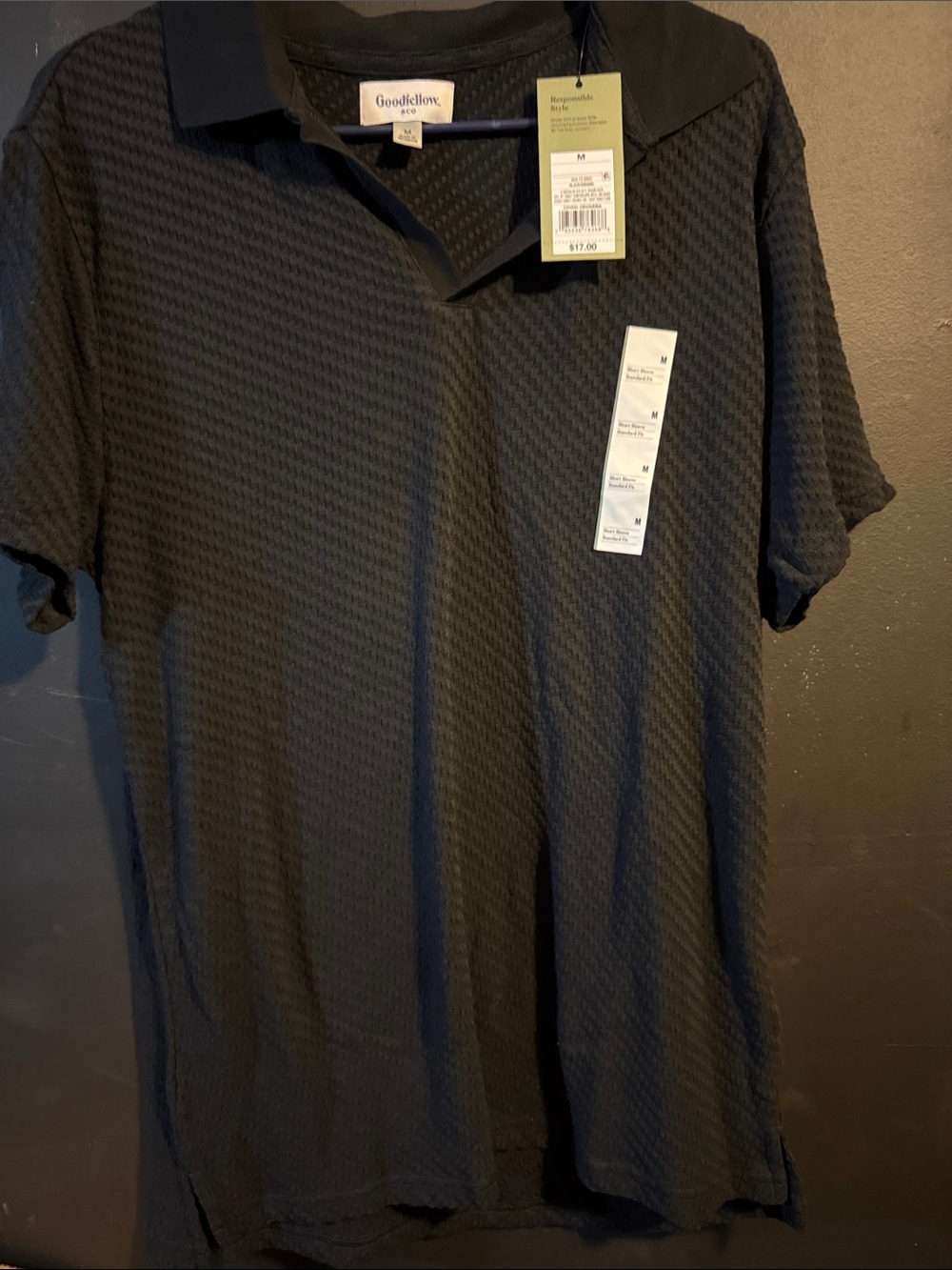 Goodfellow & Co Black Short-Sleeve Textured Polo size medium
